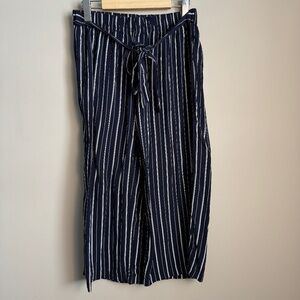 INC Women's M Nautical Stripe Boardwalk Capri Rayon Pants Wide Leg Lightweight